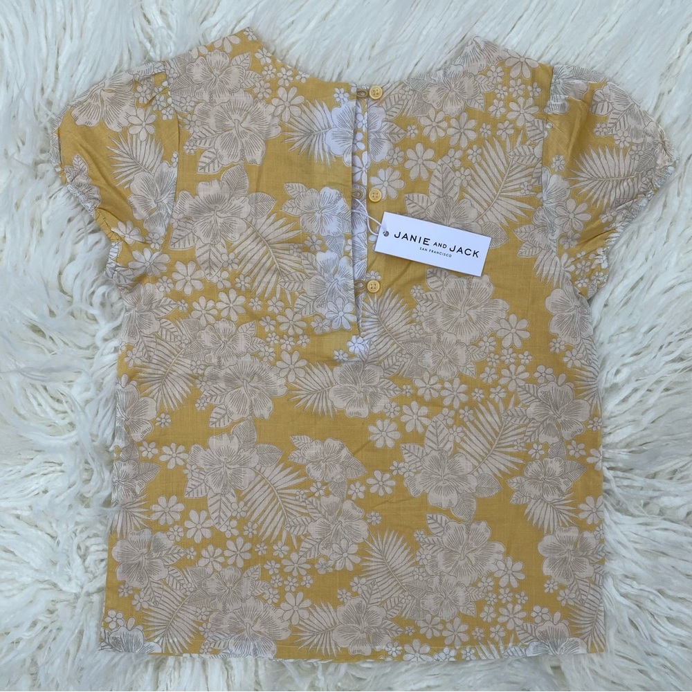 NWT Janie and Jack Girl’s Yellow, White and Gray Short-Sleeved Top, Size 10